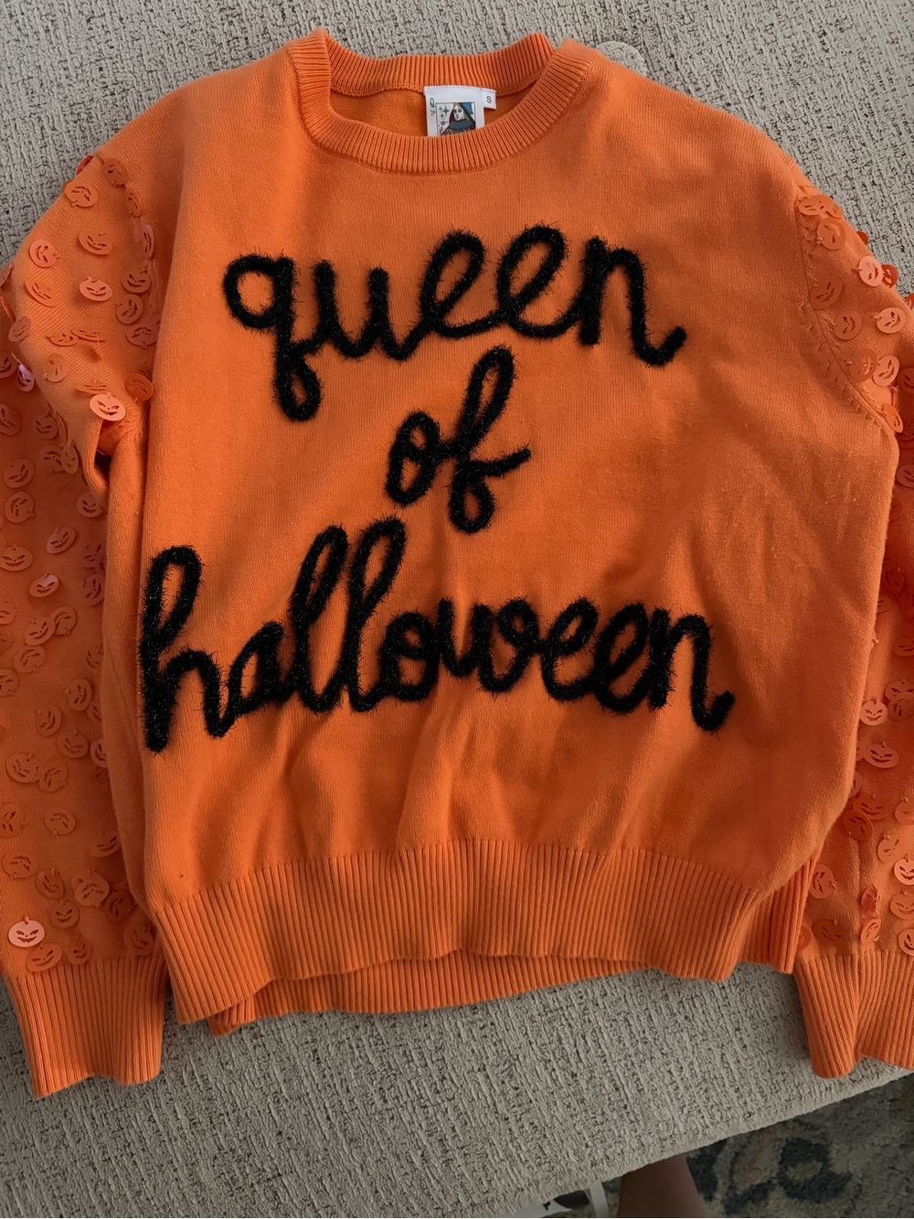 QUEEN OF SPARKLES Orange Crewneck Sweater Queen of Halloween